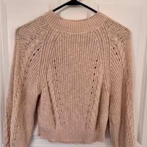 American Eagle Outfitters Cream Cable Knit Crewneck Sweater